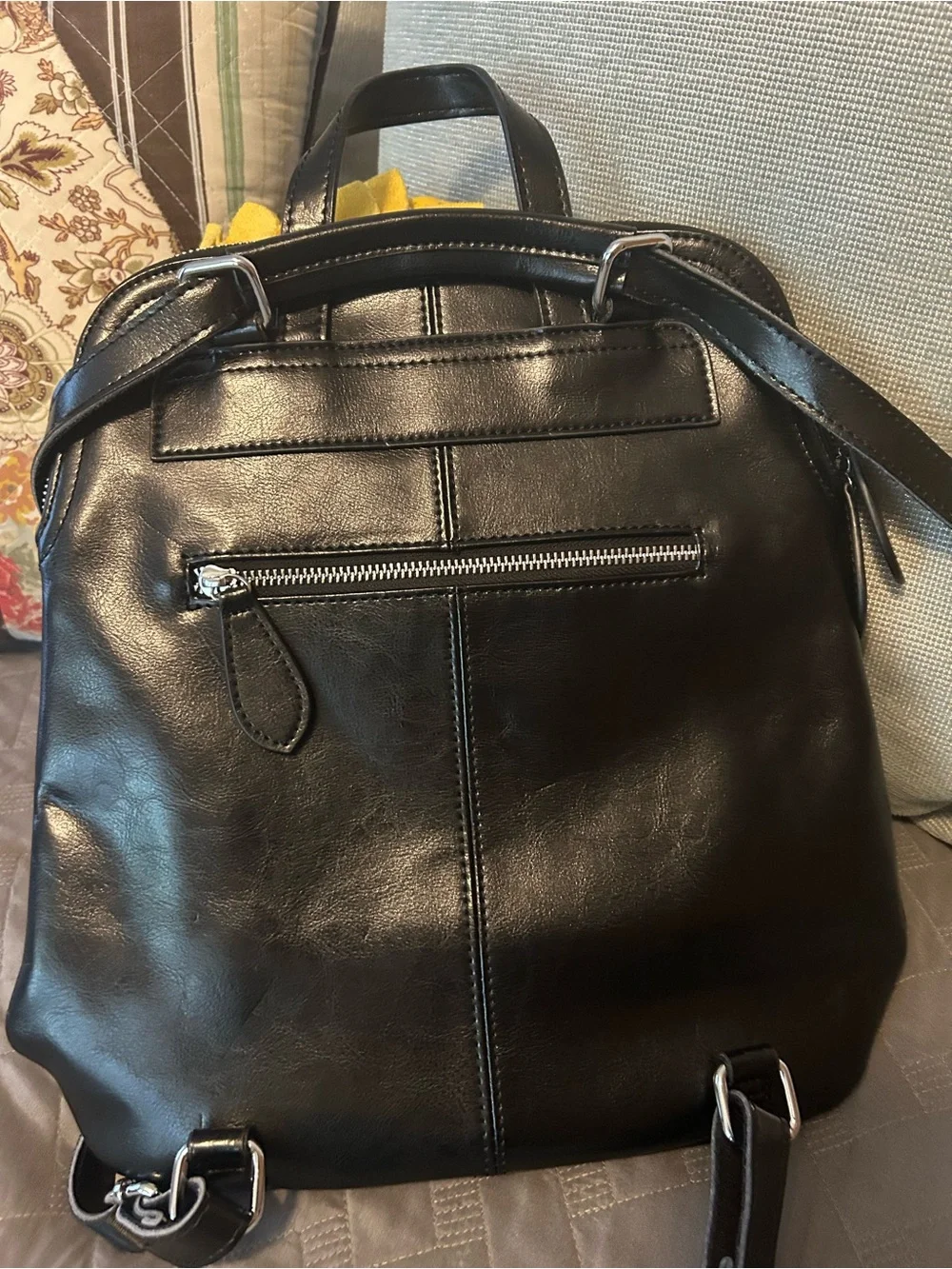 Women’s genuine leather black backpack purse